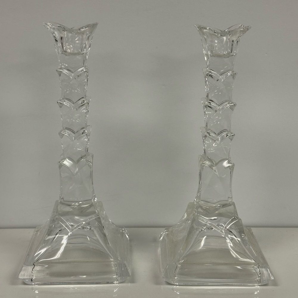 Vintage Shannon Crystal Palm Tree Leaded Crystal Candlestick Holders Set of 2